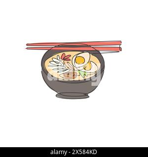 Eine einzelne Linie Zeichnung der frischen chinesischen Knödel Logo Grafik Vektor Illustration. Asiatische Küche, Café-Menü und Restaurant-Badge-Konzept. Moderner Continuo Stock Vektor