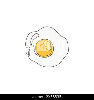 Einfache, durchgehende Linienzeichnung mit stilisierter, sonniger Seite nach oben zeigender Eierlogoetikette. Emblem Food Restaurant Konzept. Moderne einzeilige Zeichnung Design Vektor Grafik il Stock Vektor