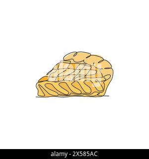 Eine einzelne Linie Zeichnung der frischen geschnittenen Apfelkuchen Logo Grafik Vektor Illustration. Konditorei, Bäckerei, Essen, Café-Menü und Restaurant-Badge-Konzept. Modern Stock Vektor