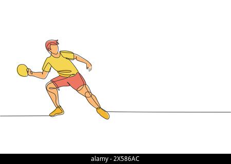 Einzelne durchgehende Linienzeichnung junger agiler Tischtennisspieler-Fokusübungen. Sportübungskonzept. Trendige einzeilige Zeichnung Design Vektor illus Stock Vektor