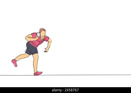 Eine einzelne Linienzeichnung der jungen energetischen Mann Übung zu werfen Schuss auf die Feld Grafik Vektor Illustration. Gesunder Lebensstil Sportsport c Stock Vektor