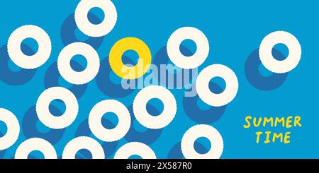 Sommerangebot Vorlage mit Text Sommerzeit. Banner, Poster mit Schwimmring von oben. Werbung, Verkaufsbanner Stock Vektor