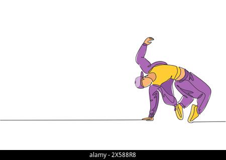 Einzelne durchgehende Linienzeichnung eines jungen energiegeladenen Hip-Hop-Tänzers Mann auf Trainingsanzug, der Break Dancing auf der Straße praktiziert. Lifestyle-Konzept der urbanen Generation Stock Vektor