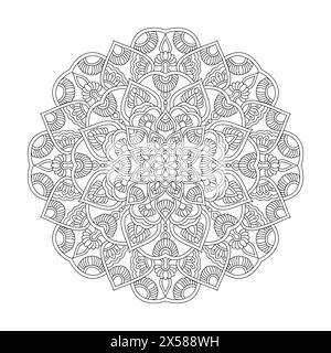 Mystical Symmetry Mandala Coloring Book Page für kdp Book Interior. Easy Mandala Malbuch Seiten für Erwachsene zum Entspannen, Erlebnisse geben Entspannung. Res Stock Vektor