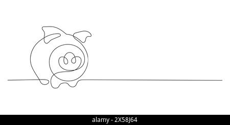 Schweinebank im durchgehenden Stil. Kinder-Schweinebank, um Geld auf weißem Hintergrund zu sparen. Vektorabbildung Stock Vektor