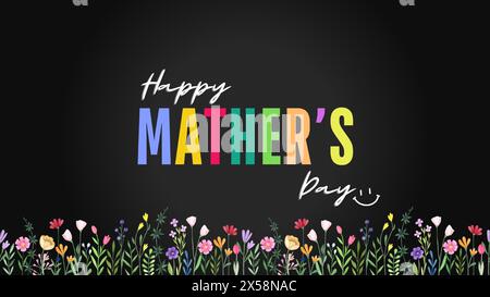 Glückwunschkarte zum Muttertag mit Blume auf schwarzem Hintergrund Stock Vektor