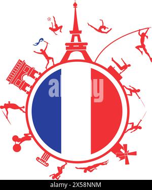 Sportspiele in frankreich 2024. Vektorabbildung Stock Vektor
