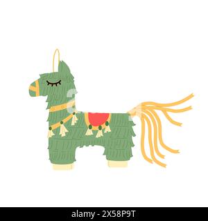 Pinata-Pferd-Isolierung auf weißem Hintergrund. Weihnachtsartikel für traditionelle mexikanische Party. Lokale Ereigniselemente. Karnevals- und Geburtstagsspielzeug für Celebration Stock Vektor