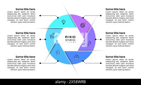 Infografik-Vorlage mit Symbolen und 6 Optionen oder Schritten. Blende. Kann für Workflow-Layout, Diagramm, Banner und Webdesign verwendet werden. Vektorabbildung Stock Vektor