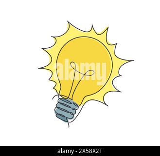 Einzelne durchgehende Linienzeichnung einer leuchtenden Glühlampe für das Logo „Kreativität“. Power Innovation Logo Symbol Template Konzept. Dynamisches einzeiliges dra Stock Vektor