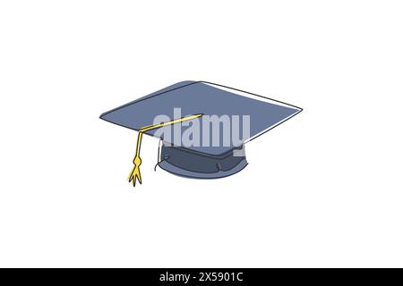 Eine durchgehende Linienzeichnung der Graduierungskappe für das Logo der Graduierungszeremonie. Uniform Logotype Symbol Template Konzept. T Stock Vektor