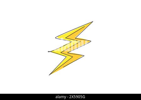 Einzelne durchgehende Linienzeichnung des Logoetiketts für „Light Thunder Bolt“. Power Power Strike für das Logo eines Elektrounternehmens. Moderne, einzeilige Einrichtung Stock Vektor