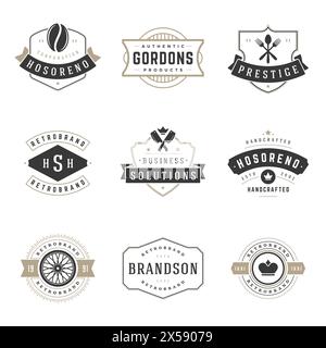 Set Mit Vintage-Logos-Design-Vorlagen. Vektor-Logotypen Elemente Sammlung, Symbole Symbole, Retro-Etiketten, Abzeichen, Silhouetten, Farbbänder und Rahmen. Stock Vektor