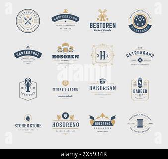 Set Mit Vintage-Logos-Design-Vorlagen. Vektor-Designelemente, Logo-Elemente, Logo-Symbole, Logo-Symbole, Logos-Vektor, Symboldesign, Retro-Logos. Bier L Stock Vektor