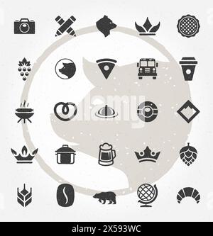 Handgezeichnete Logos Im Retro-Design. Logos Symbole, Logosymbole, Vektorelemente, Logoobjekte, Zeichen und Symbole Vintage-Logotypen, Logovektor, L Stock Vektor