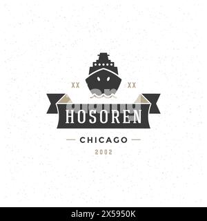 Schiff Logo Vorlage Vektor Design Element Vintage Stil für Logotype oder Label Retro Illustration. Silhouette Des Kreuzfahrtschiffes. Stock Vektor