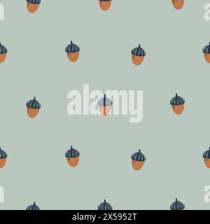 Nahtlose Musterfliese der Acorn-Pflanze. Cartoon Hand gezeichnetes Herbstdesign auf salbeigrünem Hintergrund. Flacher Vektordruck für Textil, Stoff, Geschenkverpackung Stock Vektor