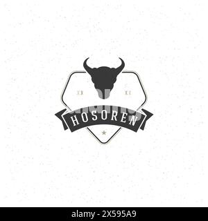 Stier- oder Kuhkopf-Designelement im Vintage-Stil für Logo, Abzeichen und anderes Design der Metzgerei. Illustration des Retro-Vektors. Kuh Silhouette. Stock Vektor