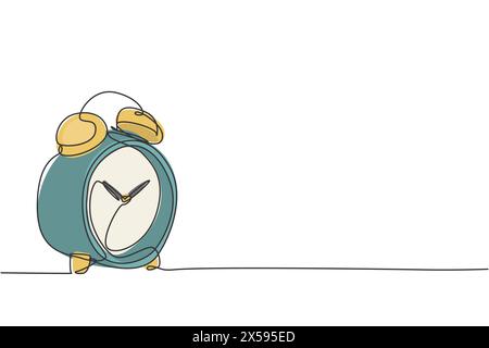 Einfache durchgehende Zeilenzeichnung eines klassischen Weckers mit Klingelton. Wake-up-Timer-Tools-Konzept. Moderne einzeilige Zeichnung Design Grafik Vektor Illustra Stock Vektor