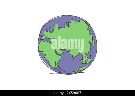 Rund um die globale Erde. Grafik-Symbol der Weltkugel-Karte mit einer durchgehenden Linie. Einfaches einzeiliges Doodle für das Geographie-Bildungskonzept. Isolierte Vektorillus Stock Vektor