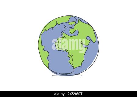Weltkugel Erde. Einzelne durchgehende Linie rund um das grafische Symbol der globalen Karte. Einfaches einzeiliges Doodle für das Bildungskonzept. Isolierter Vektor Stock Vektor
