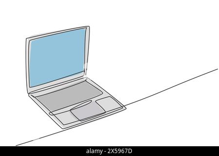 Eine durchgehende Linienzeichnung des Laptops für die Arbeit zu Hause. Elektrizitätsrechner für Kleinunternehmen-Gadget-Tools-Konzept. Trendige einzeilige Zeichnung Stock Vektor