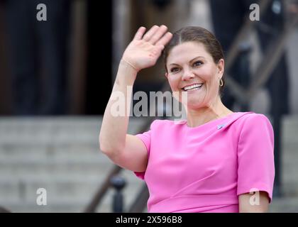 STOCKHOLM, SCHWEDEN - 7. MAI 2024: Die königliche Familie von Dänemark und Schweden besucht das Nordische Museum in Stockholm während eines Staatsbesuchs. Stockfoto