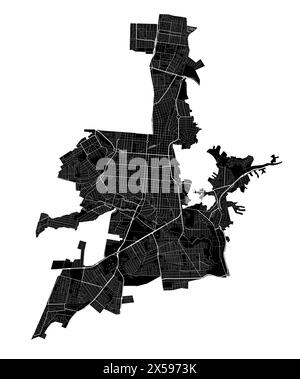 Salta Stadtplan, Argentinien. Kommunale Verwaltungsgrenzen, Schwarzweiß-Landkarte mit Flüssen und Straßen, Parks und Eisenbahnen. Vektorabbildung. Stock Vektor