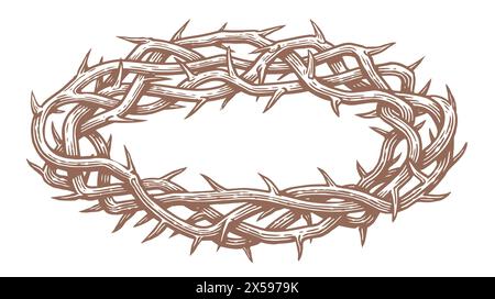 Dornenkrone Jesus Christus. Religiöses Symbol des Christentums. Ostern, Skizzenvektor Clipart Stock Vektor