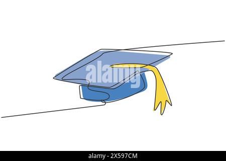 Eine einzige einzeilige Zeichnung des Abschlussgehts für einen Studenten. Zurück zur Schule minimalistisches Bildungskonzept. Kontinuierliche einfache Linienzeichnung Stock Vektor