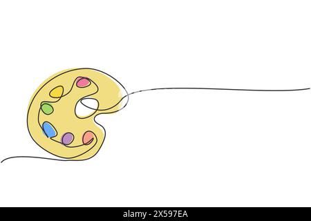 Durchgehende einzeilige Zeichnung der Farbpalette mit Ölfarbe. Zurück zur Schule handgezeichnetes Minimalismus-Konzept. Einzeiliges Zugdesign für Kunstunterricht V Stock Vektor