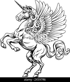 Pegasus Unicorn Horse Crest heraldisches Wappen Stock Vektor