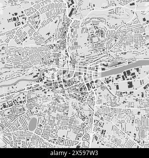 Cork Karte, Irland. Stadtplan in Graustufen, Straßenkarte mit Vektoren und Gebäuden, Straßen und Flüssen. Stock Vektor
