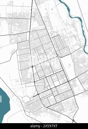 Karte von Najaf, Irak. Detaillierte Stadtvektorkarte, Metropolregion. Straßenkarte mit Straßen. Stock Vektor