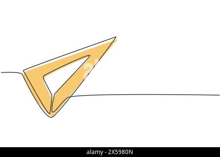 Durchgängiges, einzeiliges Lineal mit rostfreiem Dreieck. Messwerkzeug zum Messen der Länge. Zurück zur Schule handgezeichnetes Minimalkonzept. Einzelne Linie zeichnen Stock Vektor