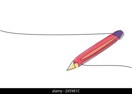 Durchgehende, einzeilige Zeichenstift zum Schreiben auf Papier. Zurück zur Schule handgezeichnetes Minimalismus-Konzept. Einzeiliges Zugdesign für den Bildungsbereich Stock Vektor