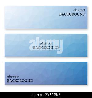 Set aus drei blauen Bannern im Kunststil mit niedrigem Poly. Hintergrund mit Platz für Ihren Text. Vektorabbildung Stock Vektor