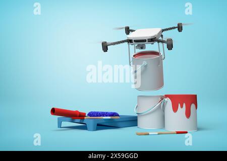 3D-Rendering von Drohnen, die Baumaterialien liefern Stockfoto