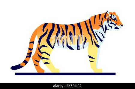 Fernöstlicher Tiger – modernes, flaches Design, Einzelbild Stock Vektor