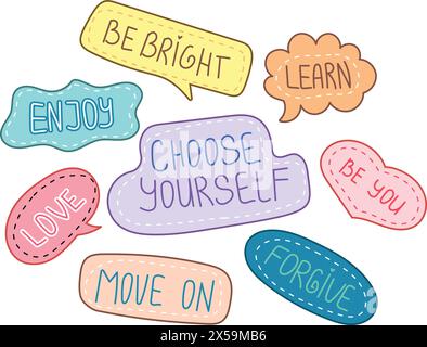 Setzen Sie Motivationsbezeichnungen für sich selbst. Stock Vektor