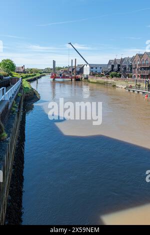 Arundel Tidal Walls Scheme Bauarbeiten am Fluss Arun (April 2023) Arundel, West Sussex, Südengland, Vereinigtes Königreich. Stockfoto