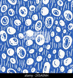 Weiche blaue Wasserblasen mit kreisförmigem Punktmuster. Beachy kreist sich wie ein organischer Wassertropfenhintergrund für Sommerdesign-Wiederholungsfliesen. Stockfoto