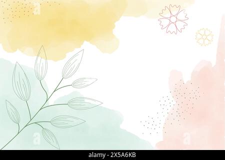 Aquarelllicht Frühling abstrakter Hintergrund, digitale Malerei. Handgemalter abstrakter Aquarellhintergrund mit Blumen und Blättern, Vektorillustratio Stock Vektor