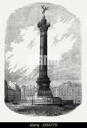 Die Kolonne de Juillet (französisch) am Place de la Bastille, Paris, Frankreich, wie sie im 19. Jahrhundert erschien. Das Denkmal erinnert an die Revolution von 1830. Illustration aus Cassell's History of England, Band VII. Neuauflage veröffentlicht Circ 1873-5. Stockfoto