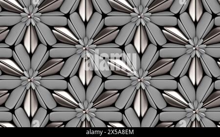 3D Hartholzfliesen mit goldmatten Elementen auf schwarzem Hintergrund. Hochwertige, nahtlose, realistische Textur. Stockfoto