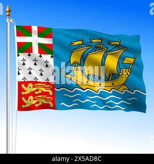 Saint Pierre und Miquelon wehende Flagge, französisches Überseegebiet, amerika, Frankreich, Vektorillustration Stock Vektor