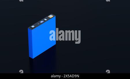 Blaue prismatische Zelle, rechteckige Lithium-Ionen-Phosphat-LFP-Batterie für moderne Elektrofahrzeuge und Energiespeicher, 3D-Rendering Stockfoto