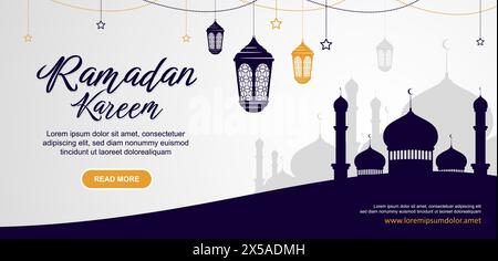 Ramadan mubarak horizontales Banner, eid al-fitr Banner Design mit Moschee und Laterne Vektor Illustration Stock Vektor