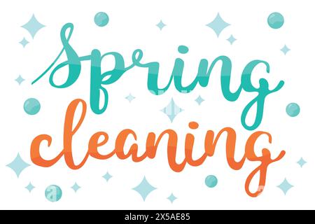 Frühling Reinigung Brief Dekorieren Und Schaum Hintergrund, Hausarbeit, Gerät, Haushaltswerkzeuge, Jahreszeit. Vektor-Designelement für Projekt, Banner, Invita Stock Vektor