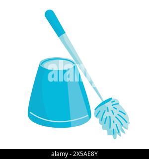 Clipart-Zeichentrick für Toilettenbürsten. Einfache Kunststoff-Toilettenbürste und Bürstenständer zum Waschen der Toilette und Toilettenschüssel in flacher Stil Vektor-Illustration. Cu Stock Vektor